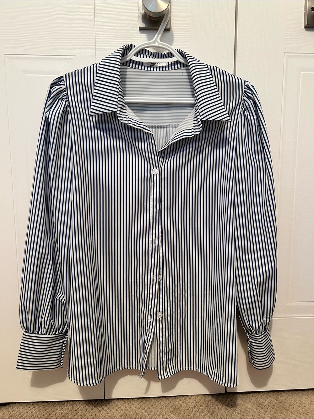 Classic Blue & White Striped Button-Up Blouse